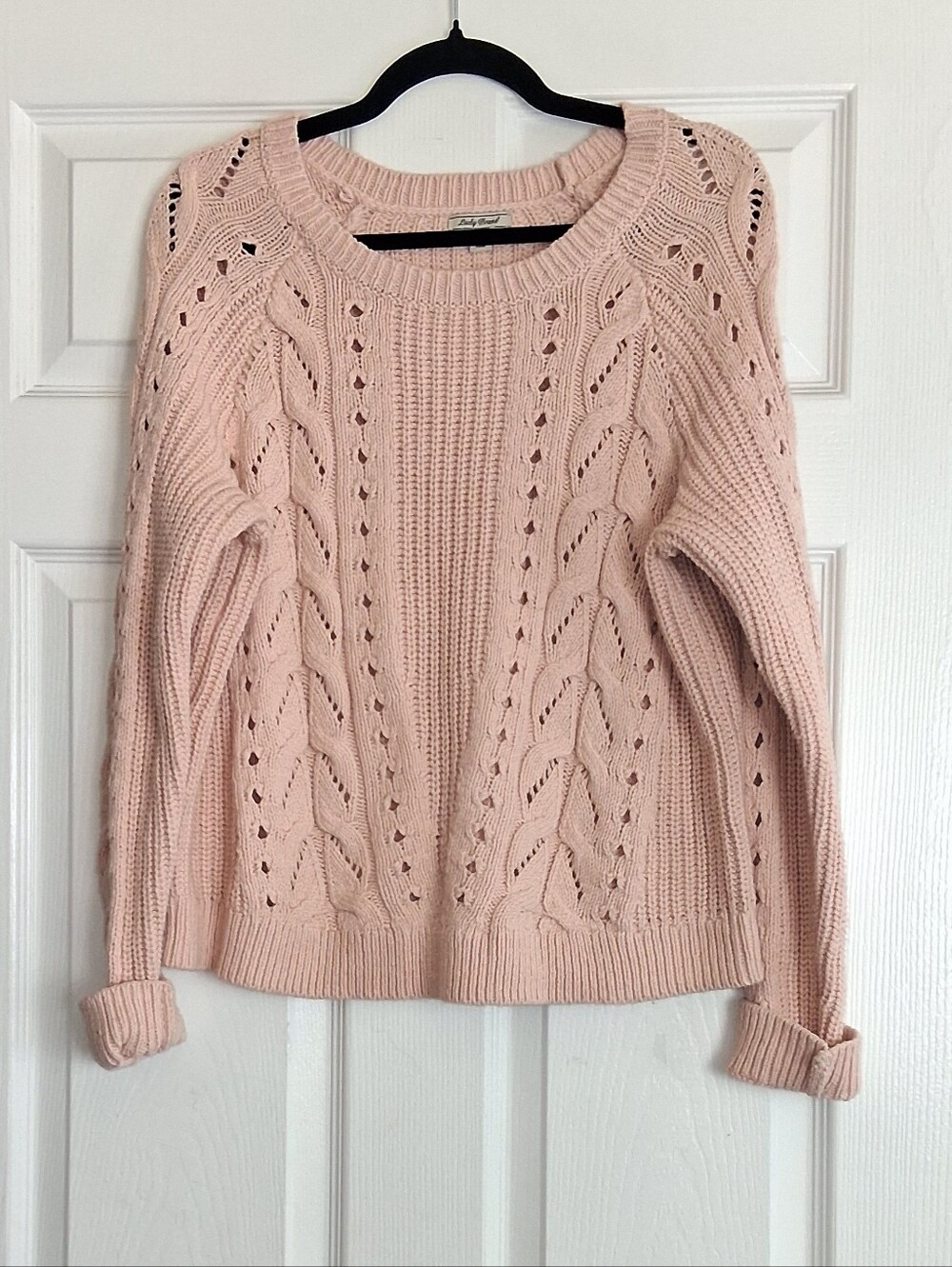 Lucky Brand Pink Cable Knit Scoop Neck Sweater